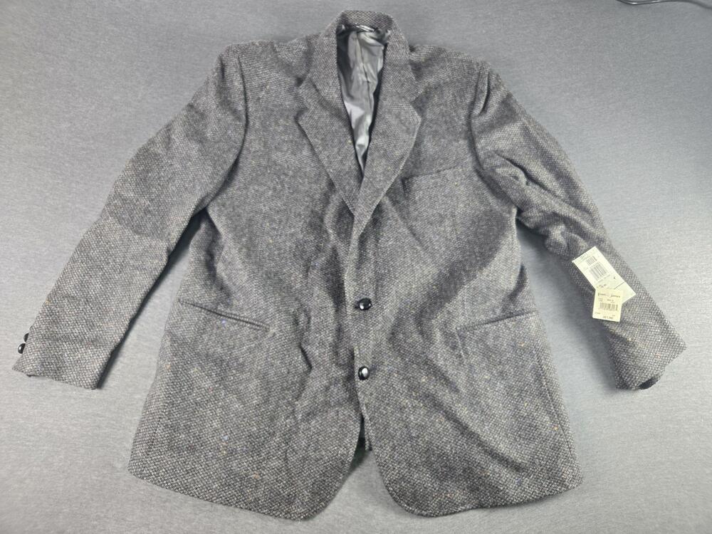 Patrick James Sport Coat Blazer Mens 48L Gray Wool Tweed Check Notch Lapel USA
